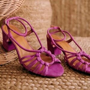 Sezane Purple Knotted Strappy Block Heel Sandals